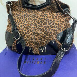 Grand Sac Cabas (TOTE & CROSSBODY ) Stuart Weitzman Léopard, Cuir Verni, stud.